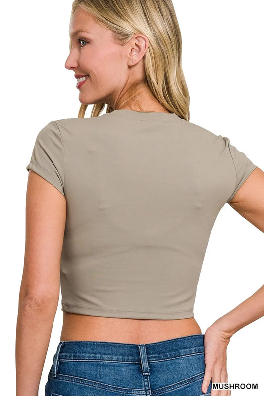 Zenana Cropped Interlock Short Sleeve Top - Image 3