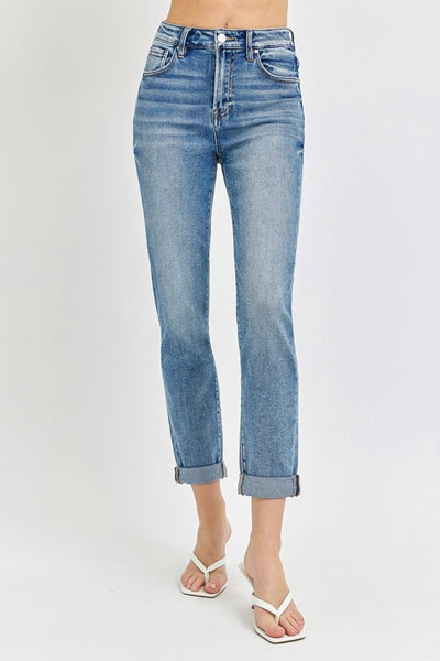 Risen Full Size High Rise Cropped Roll Up Jeans | Sleekdenim.com