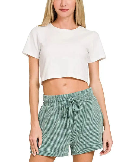 Zenana Raised Rib Cap Sleeve Top & Shorts Set - Sleekdenim.com