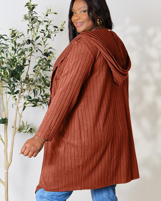 Basic Bae Full Size Hooded Sweater Cardigan - Sleekdenim.com