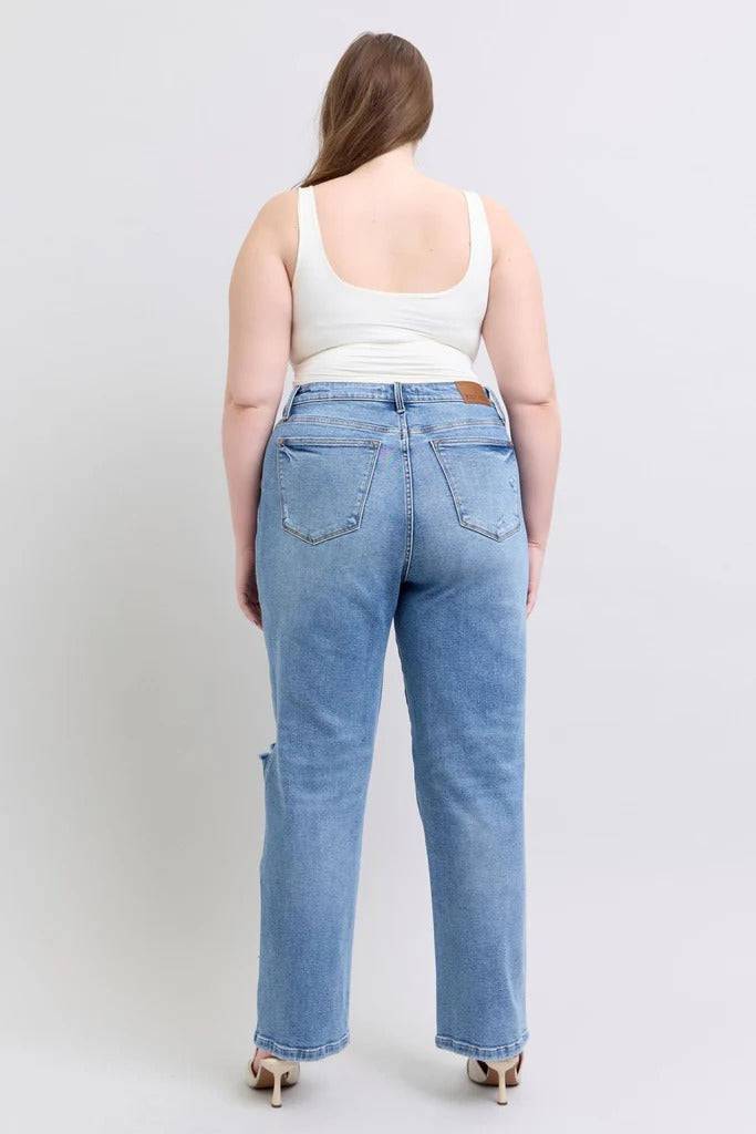 Judy Blue High Waist Rigid Magic Criss-Cross Waistband Dad Jeans 88883 | Sleekdenim.com