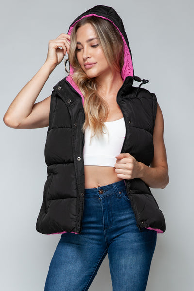 Snobbish Snap and Zip Closure Hooded puffer Vest