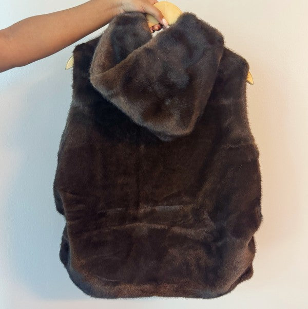 Real Feel Faux Mink Fur Hooded Vest - Sleekdenim.com