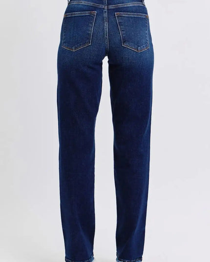 Judy Blue Full Size Raw Hem Straight Leg Jeans - Sleekdenim.com