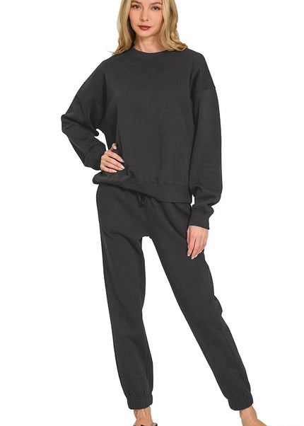 Zenana Fleece Long Sleeve Pullover & Jogger Set - Sleekdenim.com