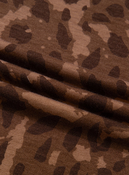 Brown Contrast Striped Accent Leopard Short Set - 8