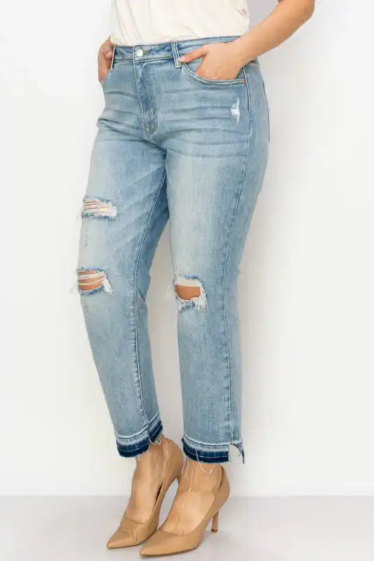 Artemis Vintage AT1004M-P PLUS - HIGH RISE ANKLE STRAIGHT JEANS - Sleekdenim.com