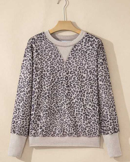 Leopard Patchwork Crew Neck Sweatshirt - Sleekdenim.com
