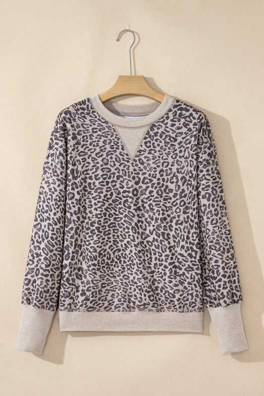 Leopard Patchwork Crew Neck Sweatshirt - Sleekdenim.com