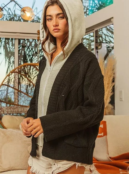 BiBi Knit Hoodie Rhombus Sweater Jacket - 4