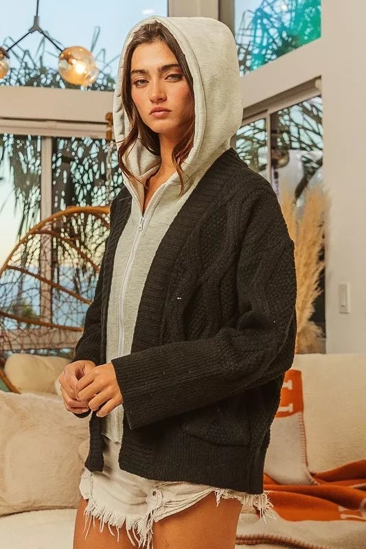 BiBi Knit Hoodie Rhombus Sweater Jacket - 4