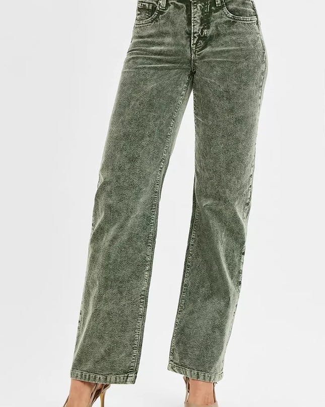RISEN Tummy Control Mid Rise Straight Leg Corduroy Pants - Sleekdenim.com