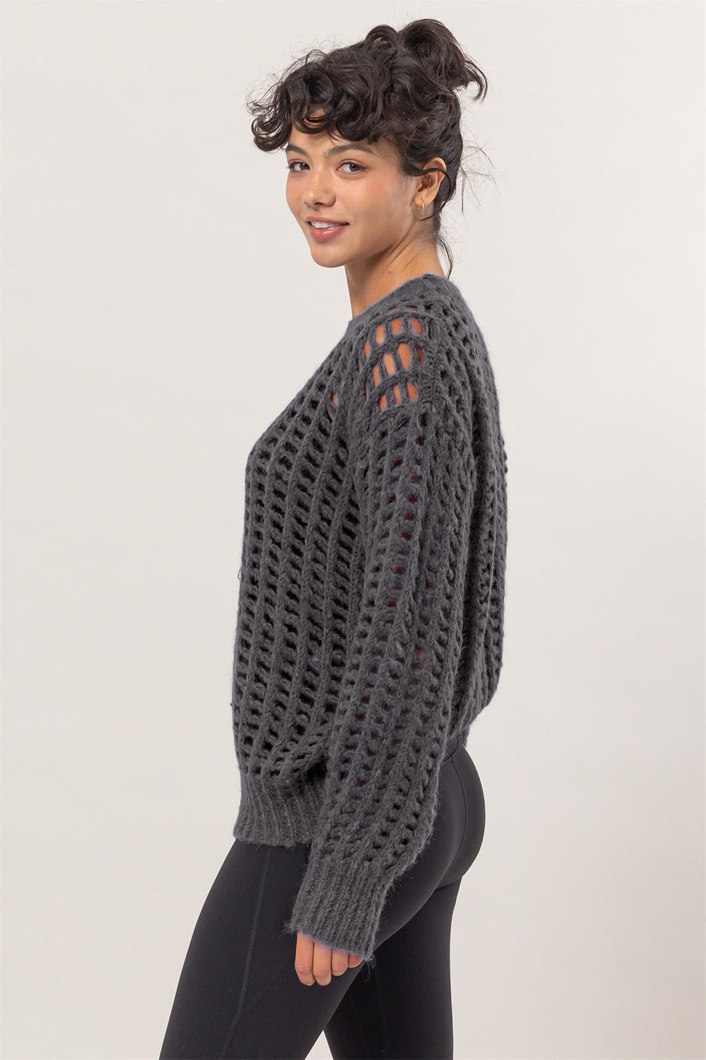 HYFVE Openwork Round Neck Long Sleeve Knit Cover Up | Sleekdenim.com