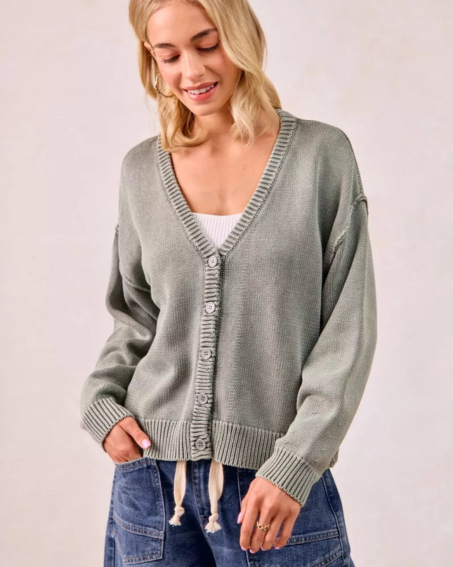 BiBi Washed Sweater V Neck Cardigan - Sleekdenim.com