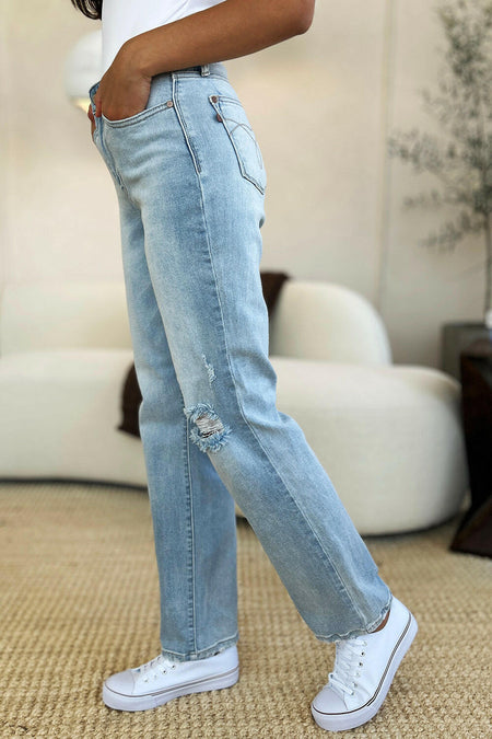 Judy Blue Full Size High Waist Distressed Straight Jeans | Sleekdenim.com