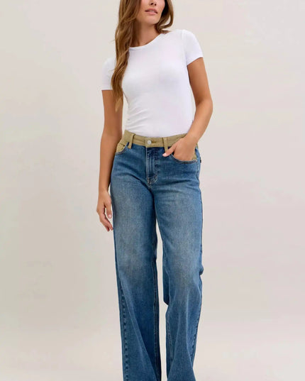 Judy Blue MR Column Straight Jeans with Corduroy Waist - Sleekdenim.com