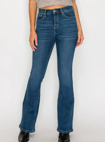AT20004D - TUMMY CONTROL HIGH RISE BOOTCUT JEANS * - Sleekdenim.com