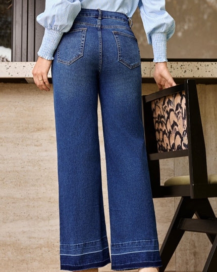 Denim Raw Hem Straight Leg Jeans - Sleekdenim.com