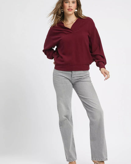 Umgee Linen Long Sleeves Elastic Hem Blouse - Sleekdenim.com
