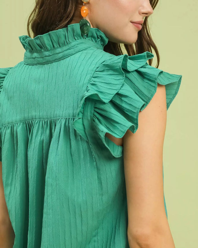 Umgee Ruffle Sleeve Textured Babydoll Blouse - Sleekdenim.com