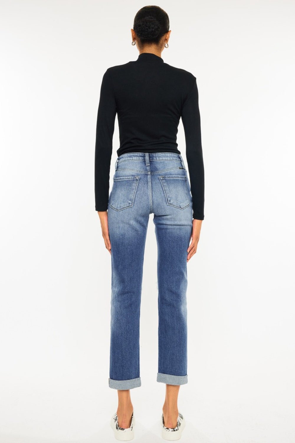 Kancan High Waist Distressed Hem Detail Cropped Straight Jeans | Sleekdenim.com