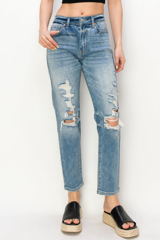 AT1047MML High Rise Stretch Mom Jeans - Sleekdenim.com