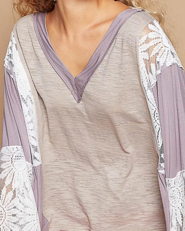 POL Lace Detail V-Neck Flare Sleeve Blouse - Sleekdenim.com