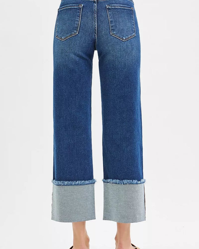 RISEN Full Size Mid Rise Crop Wide Wide Cuffed Jeans Plus Size - Sleekdenim.com