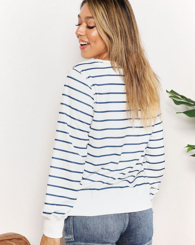 Double Take Striped Long Sleeve Round Neck Top - Sleekdenim.com