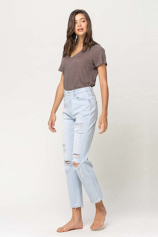 VERVET by Flying Monkey Super High Rise Distressed Crop Straight Jeans - Sleekdenim.com