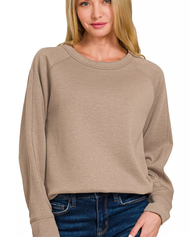 Zenana Scuba Round Neck Sweatshirt - Sleekdenim.com