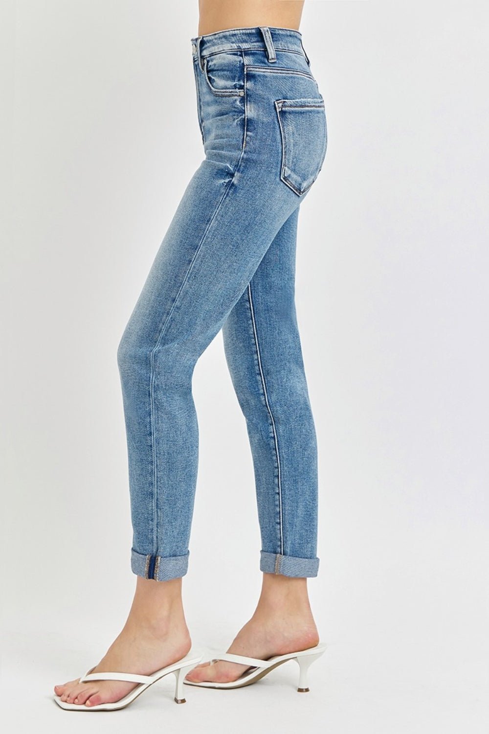 Risen Full Size High Rise Cropped Roll Up Jeans | Sleekdenim.com