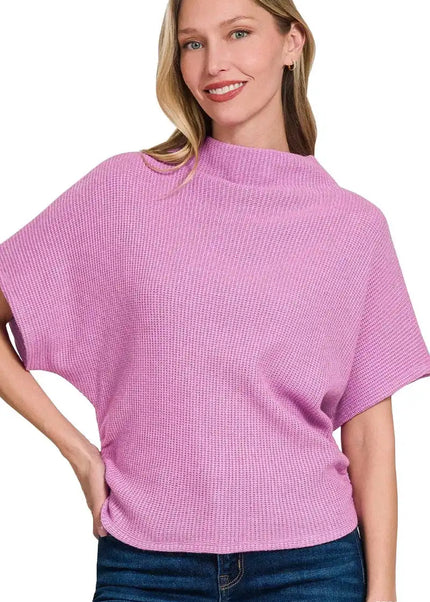 Zenana Mock Neck Sweater with Side Shirred - Sleekdenim.com