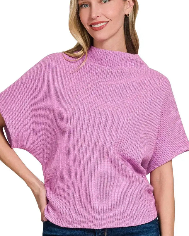 Zenana Mock Neck Sweater with Side Shirred - Sleekdenim.com