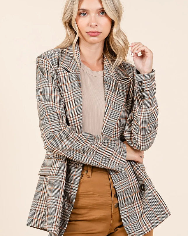 Mittoshop Plaid Double Breasted Relaxed Fit Blazer - Sleekdenim.com