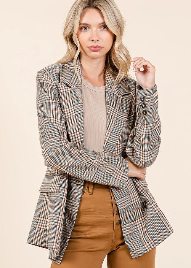 Mittoshop Plaid Double Breasted Relaxed Fit Blazer - Sleekdenim.com