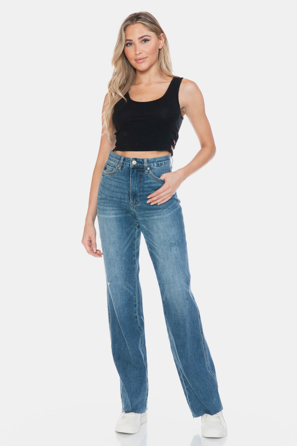 Judy Blue High Waist "Tummy Control" Raw Hem Straight Denim 88848 Straight fit