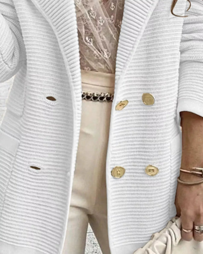 Texture Knit Double-Breasted Blazer - Sleekdenim.com