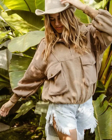 BiBi Half Zip Vintage Washed Fleece Pullover - Sleekdenim.com