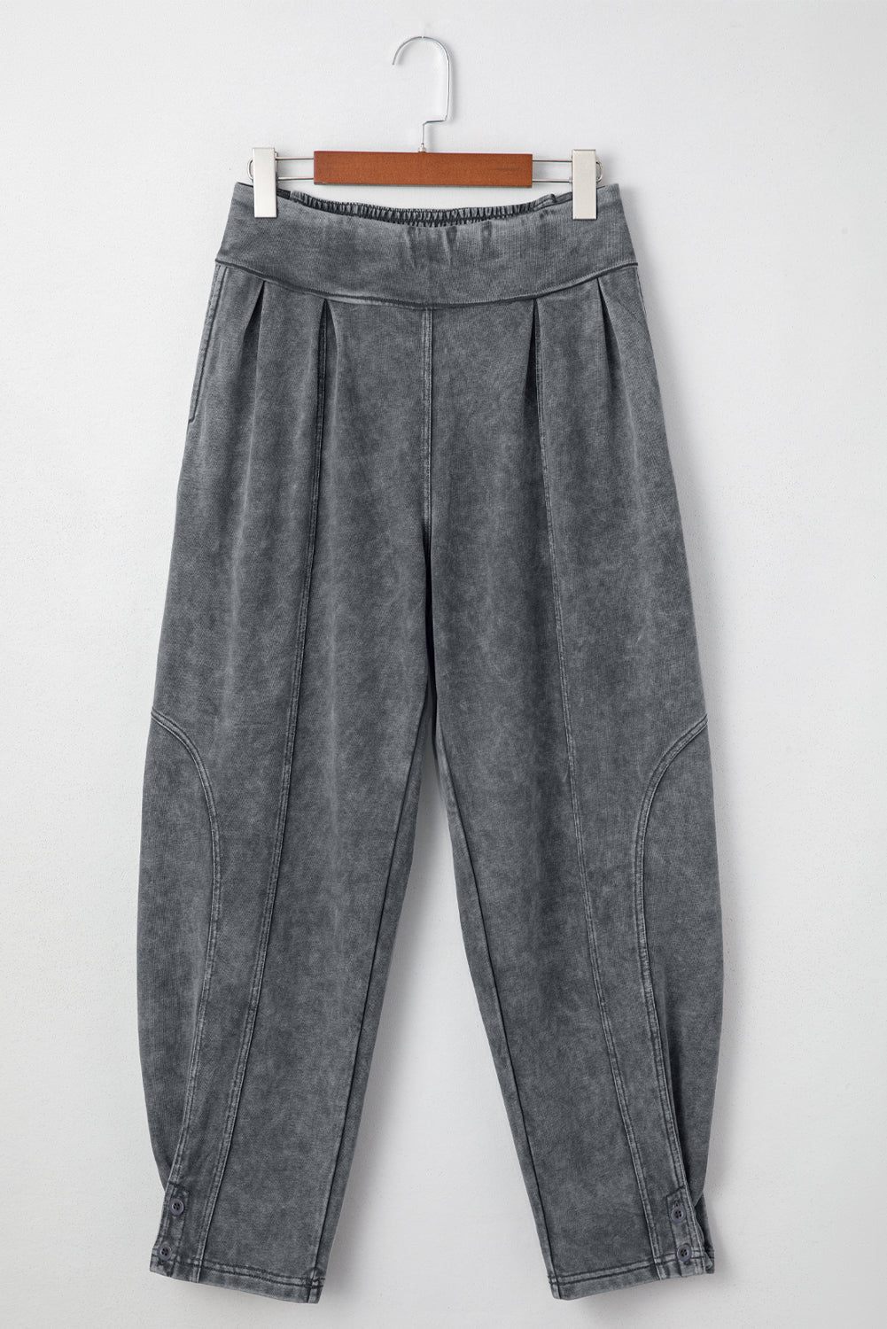Medium Grey Mineral Wash Jogger Style High Waist Pants - Sleekdenim.com