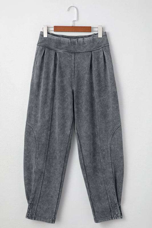 Medium Grey Mineral Wash Jogger Style High Waist Pants - Sleekdenim.com