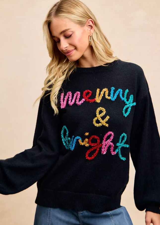 BiBi Tinsel Lettering Christmas Sweater - Sleekdenim.com