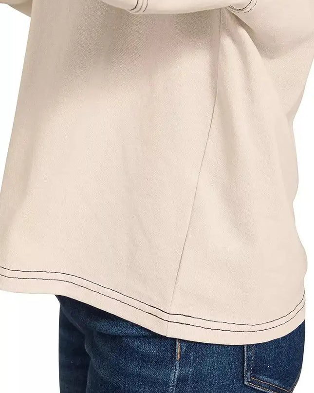 Zenana Balloon Sleeve Top with Contrast Stitching - Sleekdenim.com