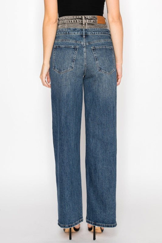 Double Snap On Waistband Layered High Rise Wide - Sleekdenim.com