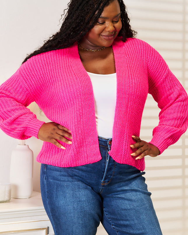 Woven Right Rib-Knit Open Front Drop Shoulder Cardigan - Sleekdenim.com