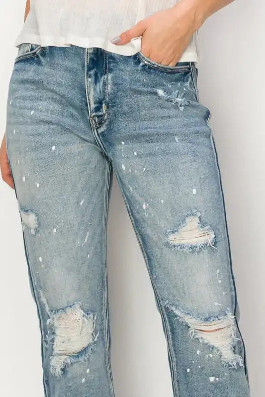 Artemis Vintage AT1050STM High Rise Distressed Straight Jeans - Sleekdenim.com