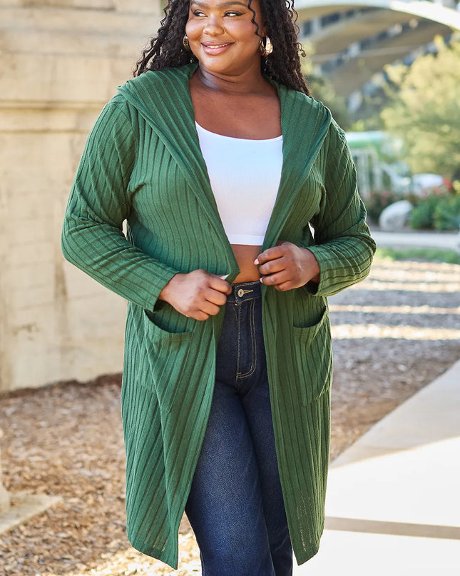 Basic Bae Full Size Hooded Sweater Cardigan - Sleekdenim.com