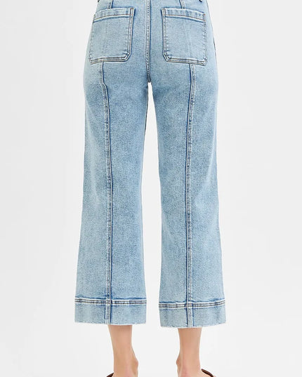 RISEN Full Size High Rise Crop Wide Front Seam Detailed Jeans Plus Size - Sleekdenim.com