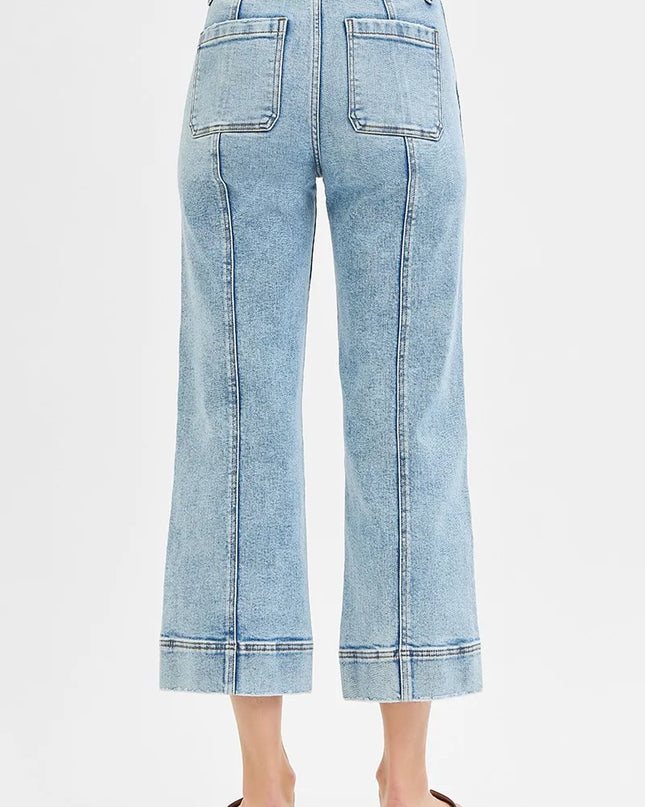 RISEN Full Size High Rise Crop Wide Front Seam Detailed Jeans Plus Size - Sleekdenim.com