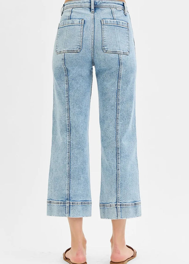 RISEN Full Size High Rise Crop Wide Front Seam Detailed Jeans Plus Size - Sleekdenim.com